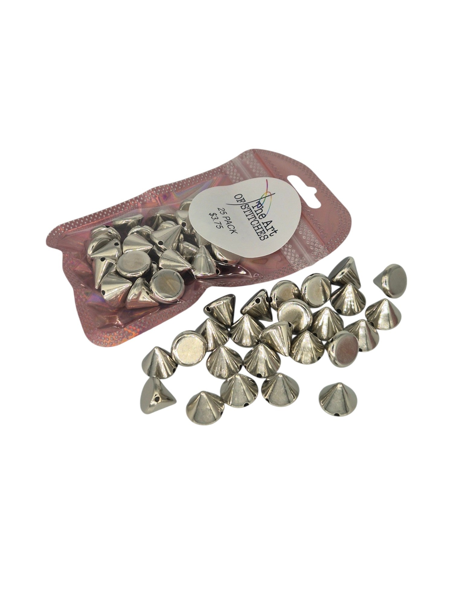 Spiked Cones Hand Sew Silver Plastic 25 Pack (Medium)