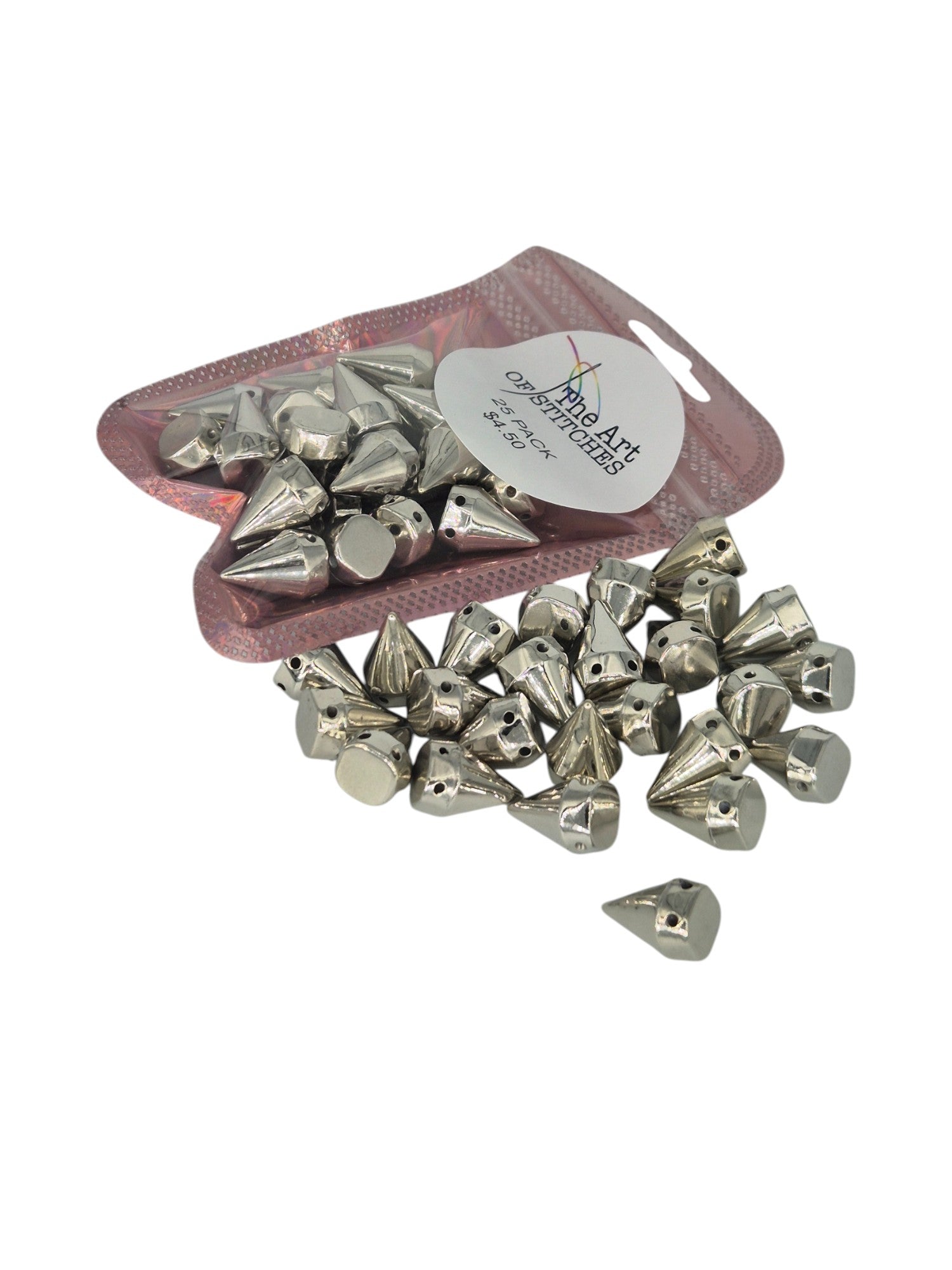 Spiked Cones Hand Sew Silver Plastic 25 Pack (Large)