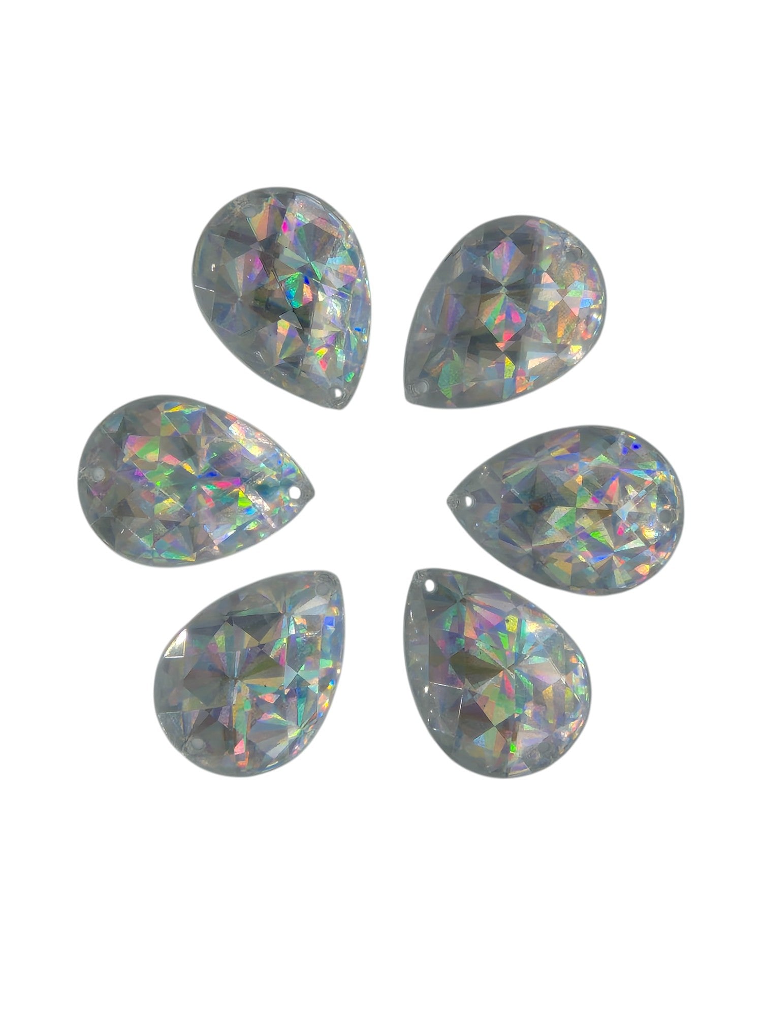 Sew on Acrylic Silver Holographic Teardrop 30 Pack