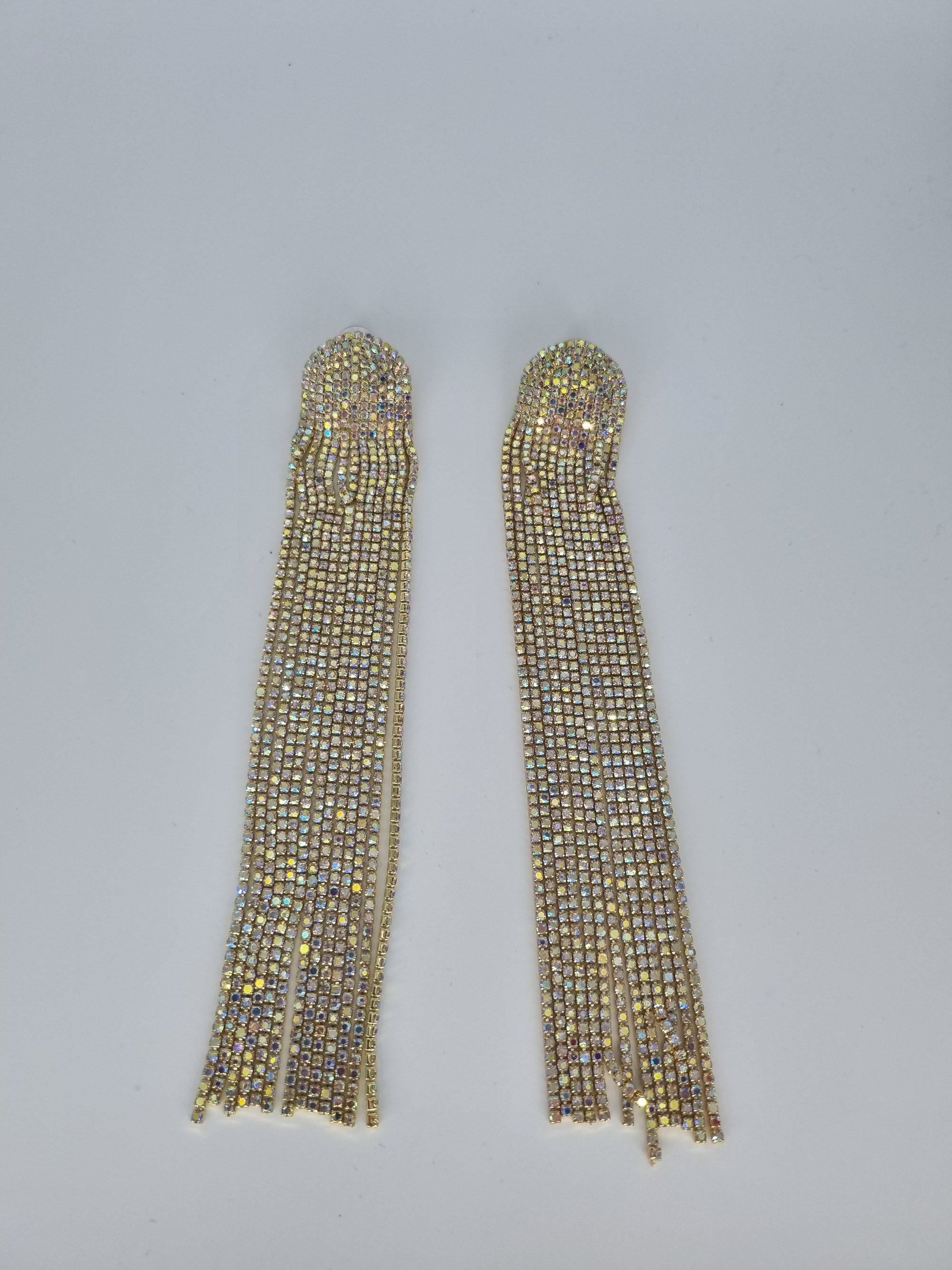 Stud Earrings Long Diamontee Fringe